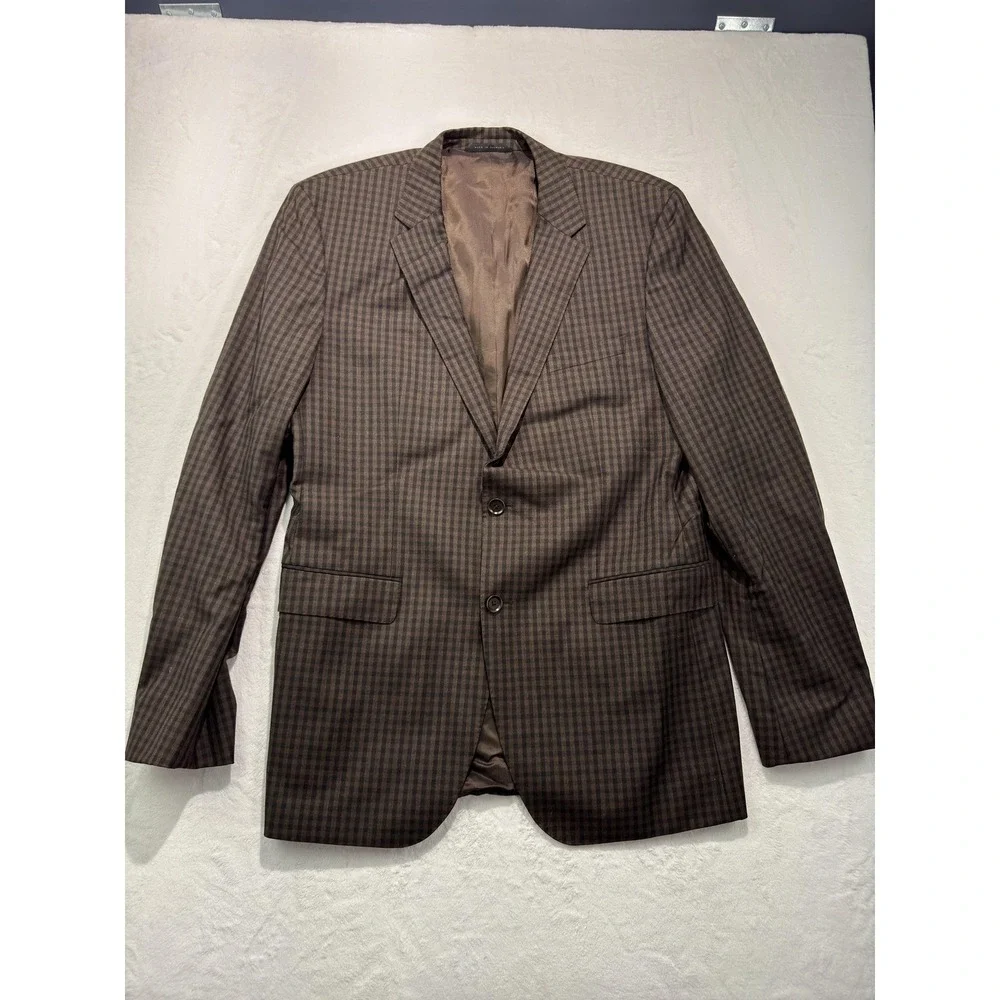 Hugo Boss Sport Coat Mens 42L Brown Check Wool Tweed Elbow Patches Blazer